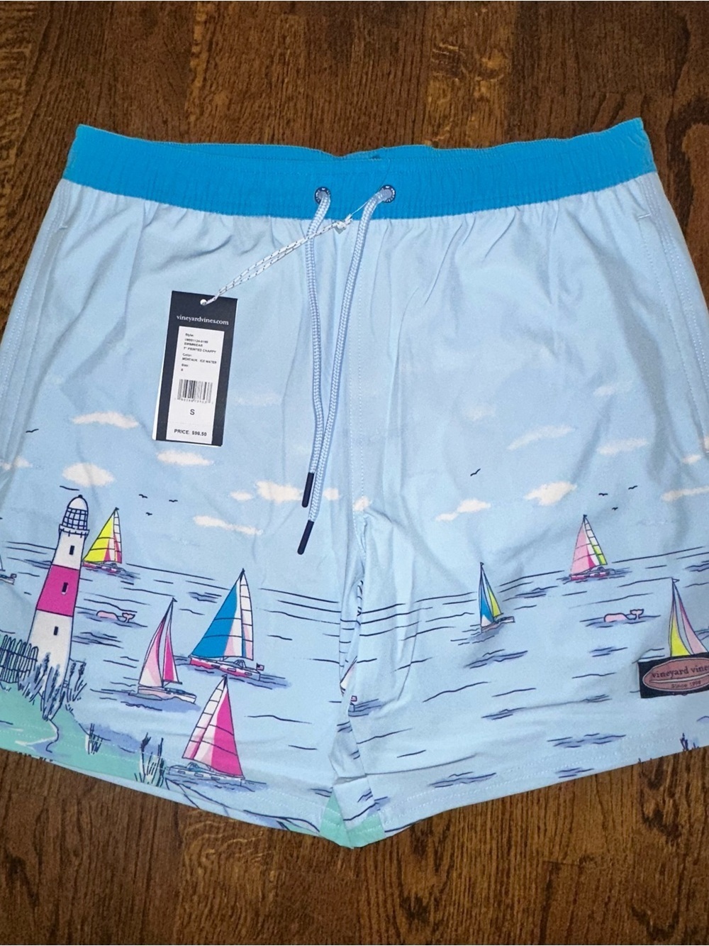 Vineyard Vines Light Blue Sailboat Print Swim Trunk Shorts - NWT Small